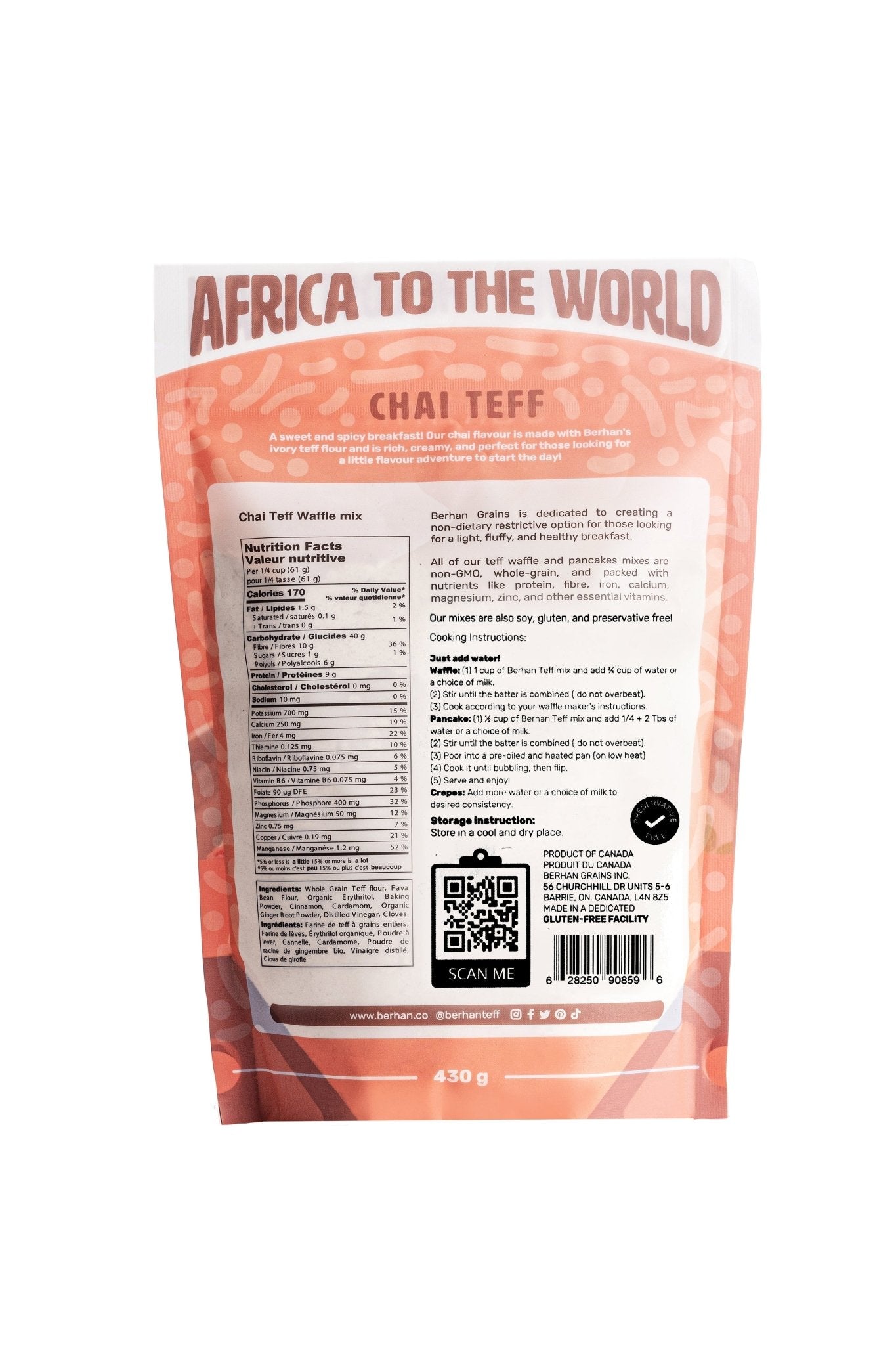 Plant-Based Protein Chai Teff Waffle and Pancake Mix | Naturally Gluten-Free | Iron Rich | Fiber Rich - Berhan Teff